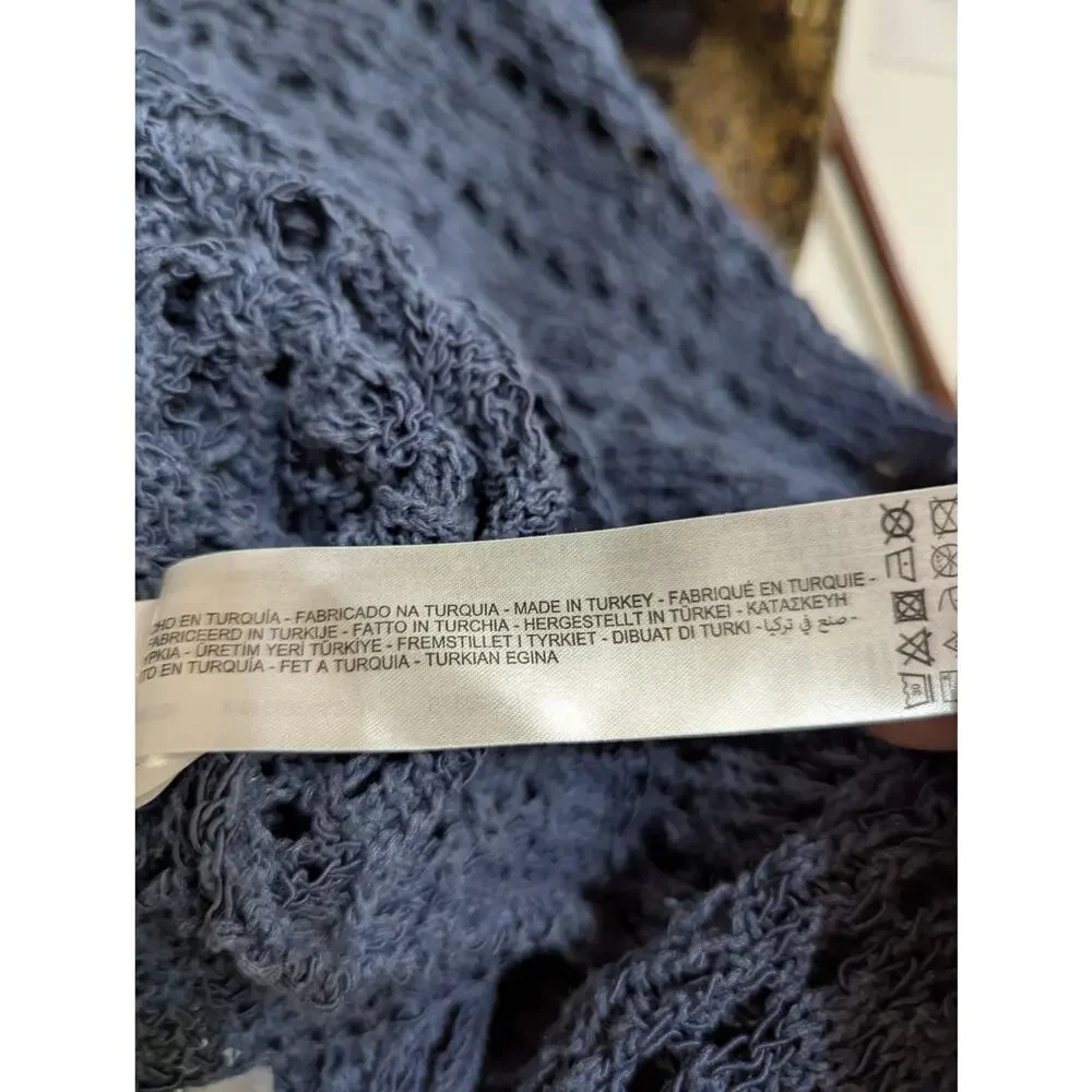 ZARA Open Knit Cropped Batwing Sweater Slate Blue Boho Size S Dolman Sleeve boho